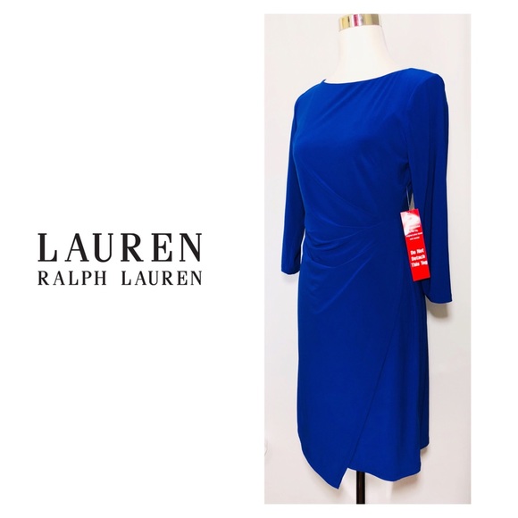 Ralph Lauren Dresses & Skirts - SOLD Ralph Lauren Faux Wrap Dress Side Pleat Blue